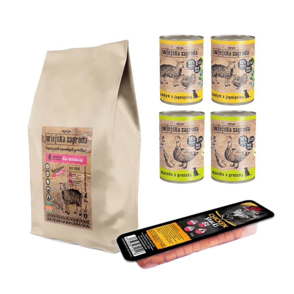 Pakiet Wiejska Zagroda Jagnięcina ze Szpinakiem dla Szczeniąt 20 kg + 5 GRATISÓW!