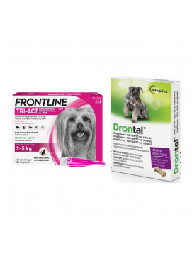 Pakiet Frontline Tri-Act dla Psw 2 - 5 kg XS + Drontal Dog Flavour 2 Tabletki