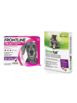 Pakiet Frontline Tri-Act dla Psw 20-40 kg L 3 Pipety + Drontal Dog Flavour 2 Tabletki
