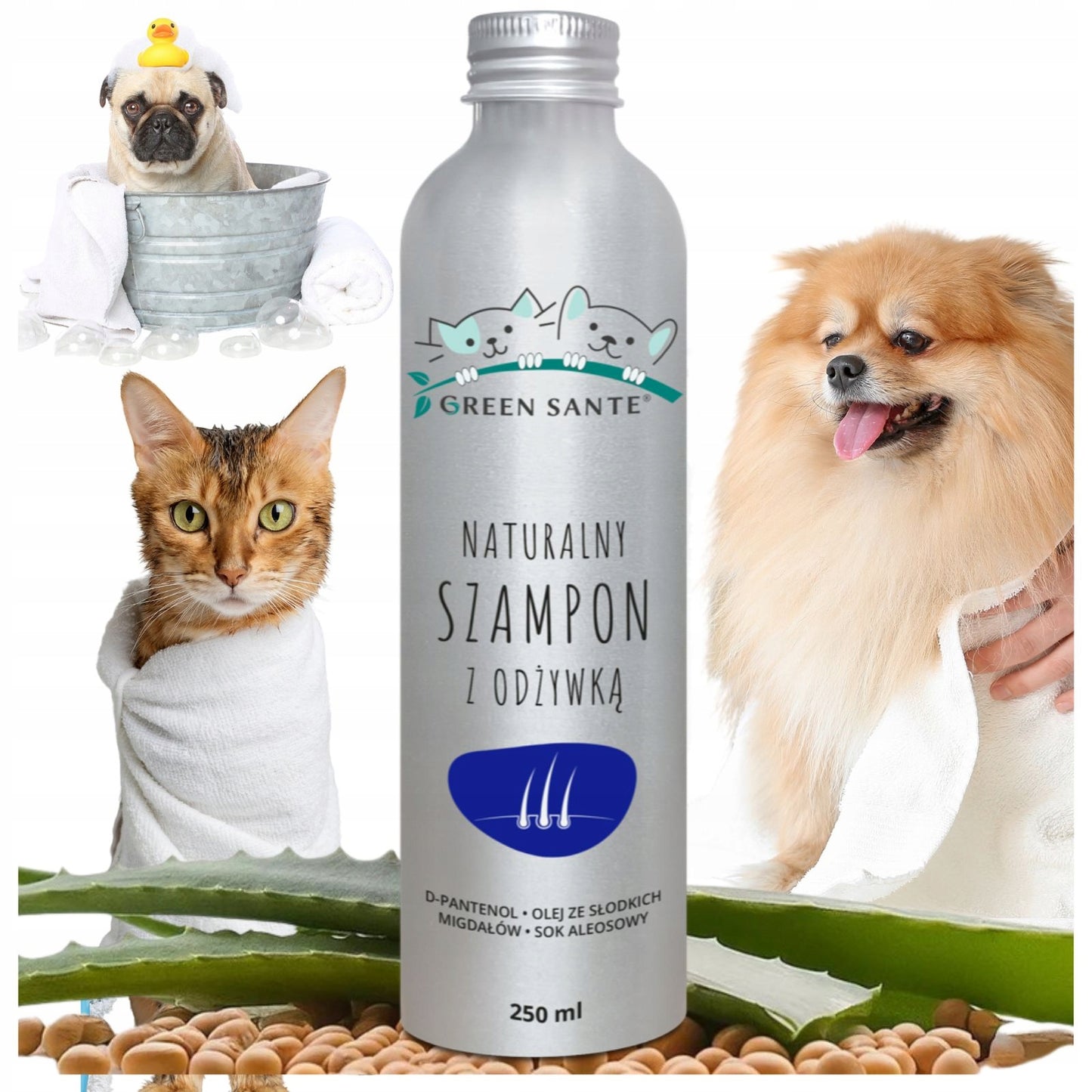 GREEN SANTE Naturalny szampon z odżywką dla psa i kota 250ml