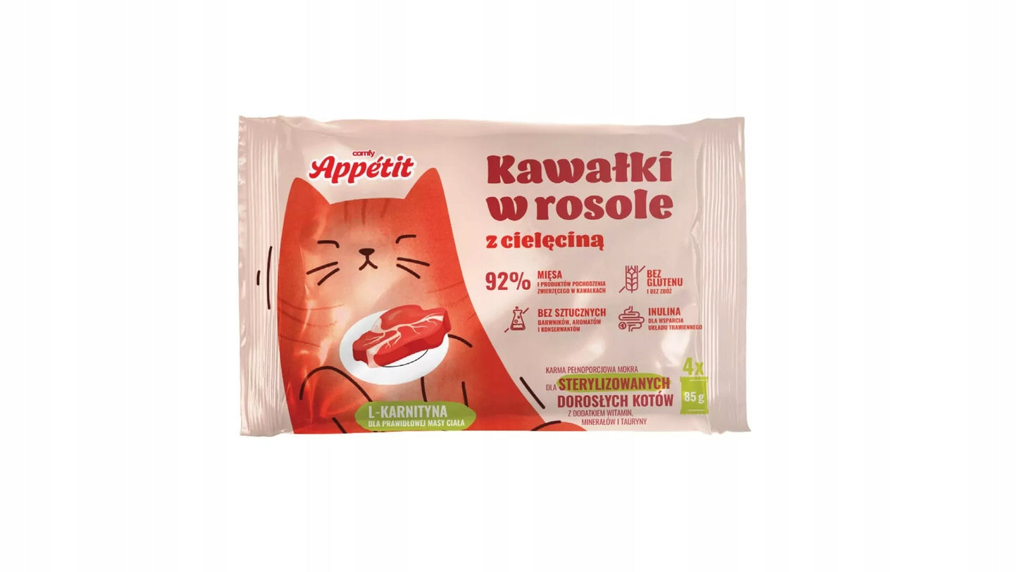 COMFY APPETIT Cielęcina w Rosole dla Sterylizowanych Kotów 4x85g