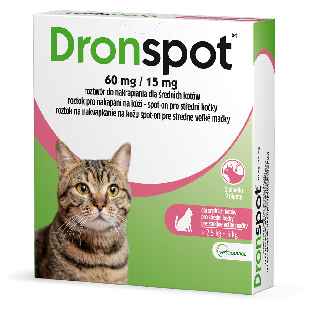 Vetoquinol Dronspot Pipety dla Średniego Kota 2,5 kg - 5 kg 2 x 0,70 ml