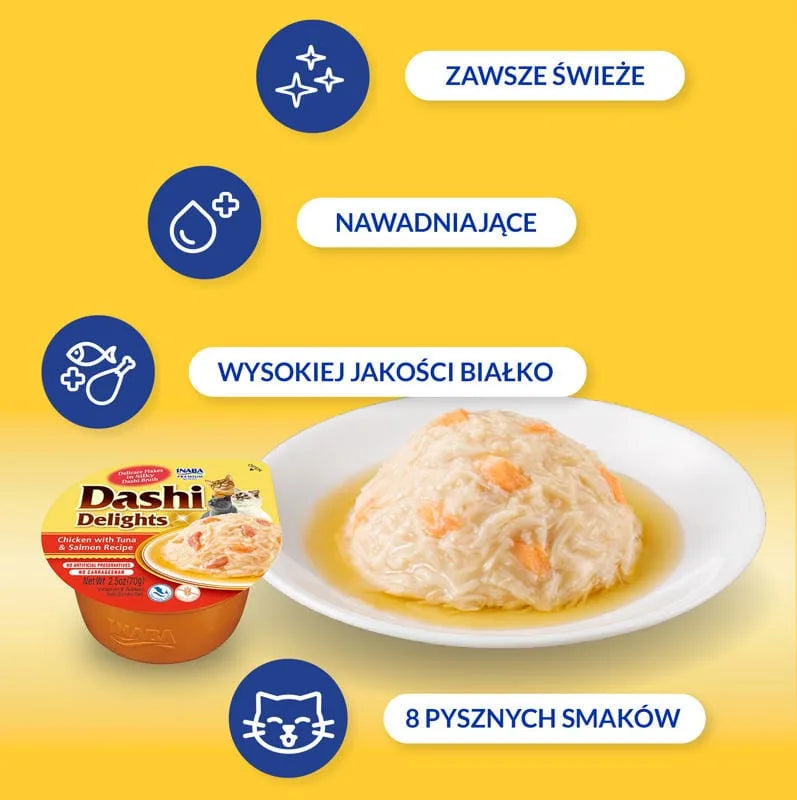 INABA CAT Dashi Delights kurczak tuńczyk i łosoś 6 x 70g przysmak dla kota