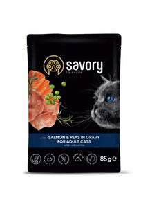 Savory Cat Adult Salmon&Peas Gravy Karma Mokra Dla Dorosłych Kotów z Łososiem i Groszkiem w Sosie 85 g