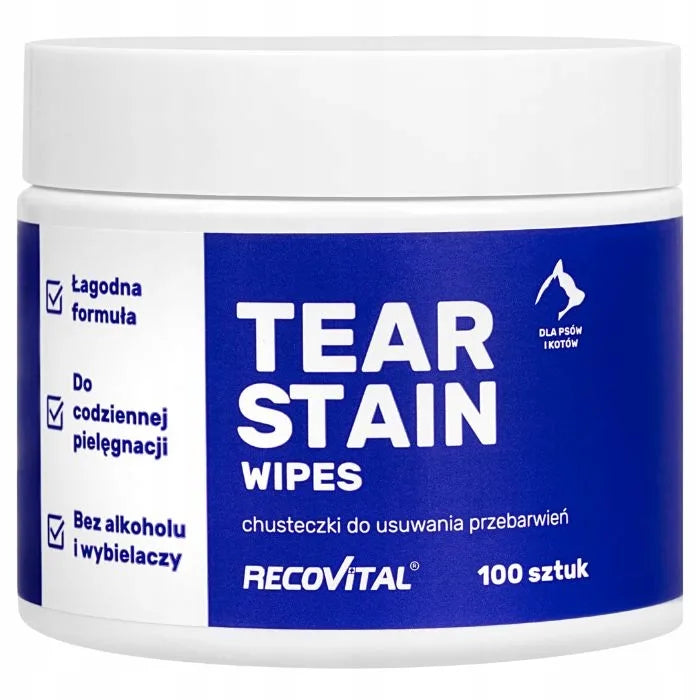 Recovital Tear Stain Wipes 100 sztuk chusteczki do oczu dla zwierząt
