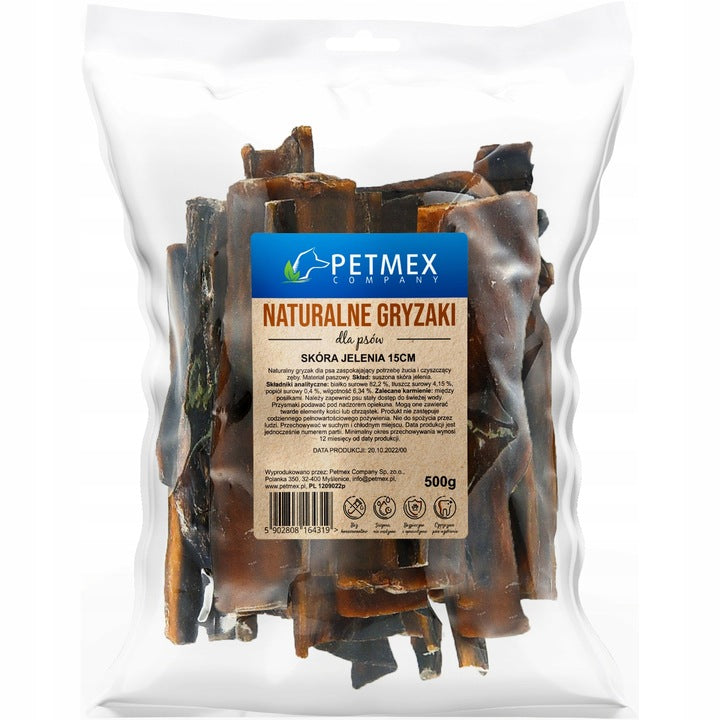 Przysmak Naturalny gryzak dla psa Suszona Skóra Jelenia 15cm Petmex 500g
