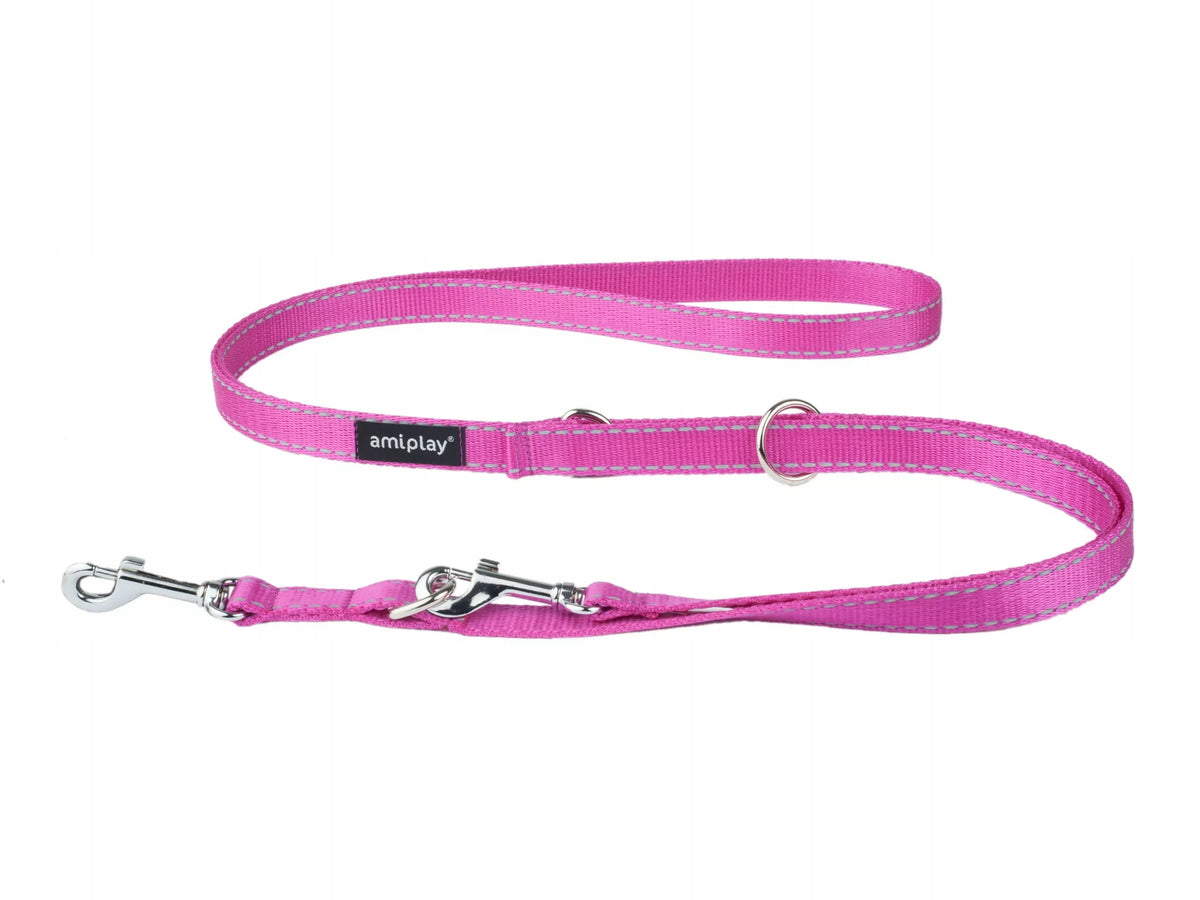 AMIPLAY - Smycz 6in1 Reflective XL 1-2m różowy