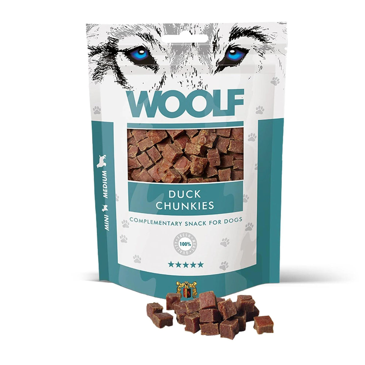 WOOLF Duck Chunkies 100g przysmak dla psa