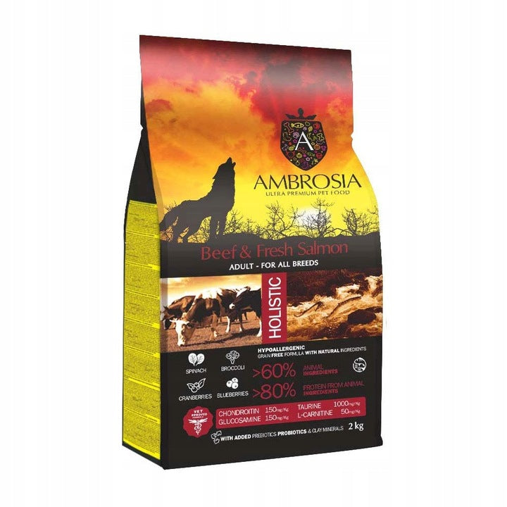 Ambrosia Wołowina i Świeży Łosoś 2 kg Sucha Karma dla Psa
