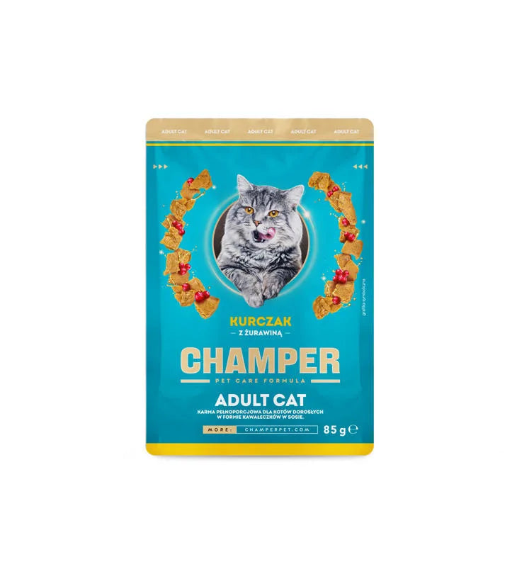 CHAMPER Kurczak z żurawiną w sosie 85g karma mokra dla kotów dorosłych