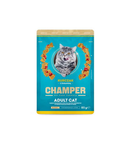 CHAMPER Kurczak z żurawiną w sosie 85g karma mokra dla kotów dorosłych