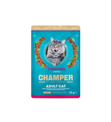 CHAMPER Wołowina i bazylia w sosie 85g karma mokra dla kotów dorosłych