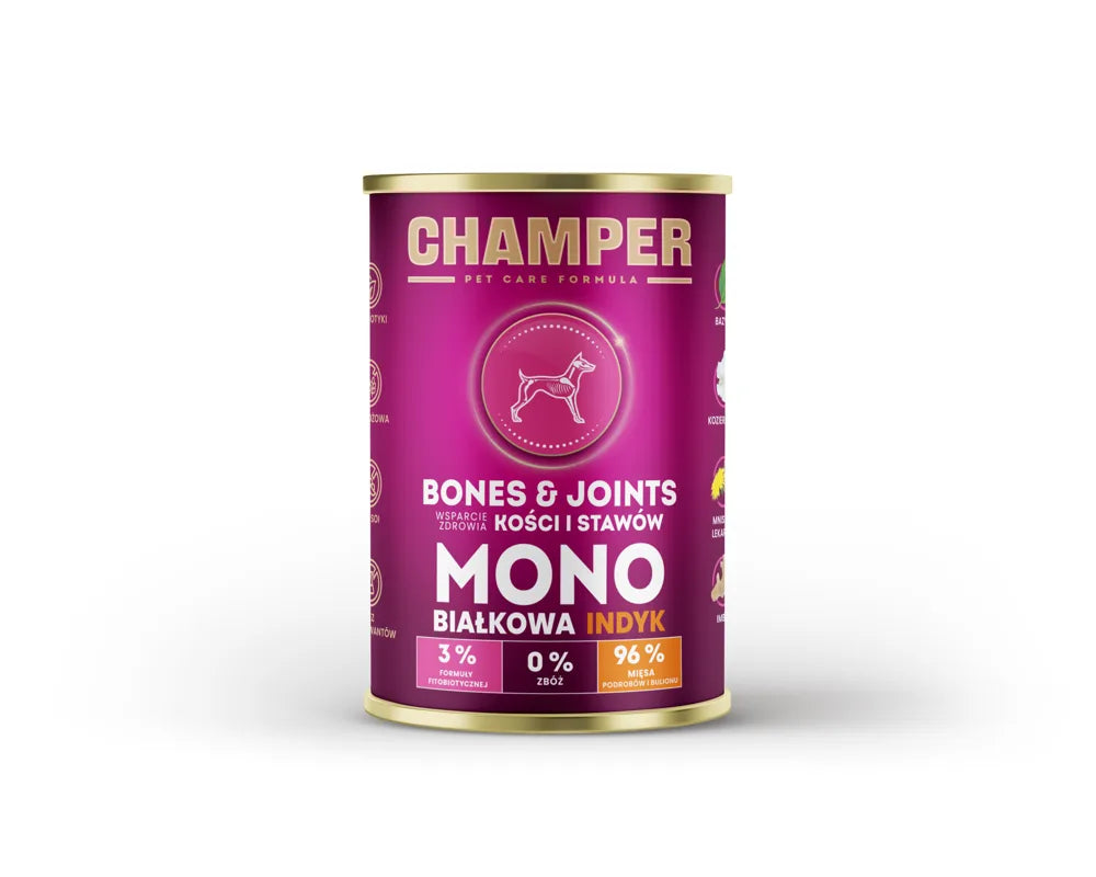 CHAMPER Bones&Joints Monobiałkowa Indyk 400g karma mokra dla psów dorosłych