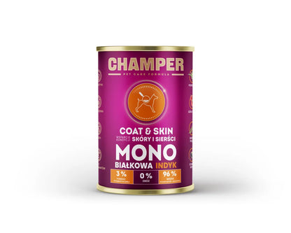 CHAMPER Coat&Skin Monobiałkowa Indyk 400g karma mokra dla psów dorosłych