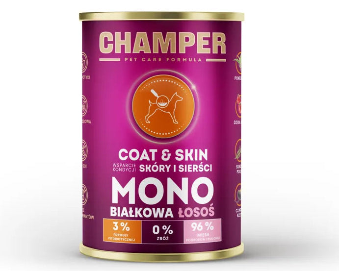 CHAMPER Coat&Skin Monobiałkowa Łosoś 400g karma mokra dla psów dorosłych