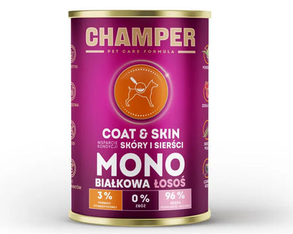 CHAMPER Coat&Skin Monobiałkowa Łosoś 400g karma mokra dla psów dorosłych