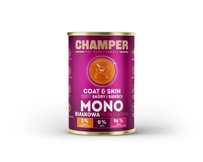 CHAMPER Coat&Skin Monobiałkowa Wołowina 400g karma mokra dla psów dorosłych