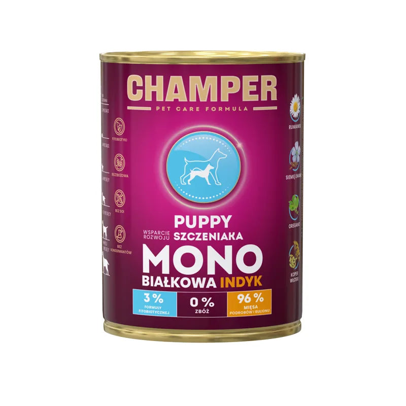 CHAMPER Puppy Monobiałkowa Indyk 400g karma mokra dla szczeniąt