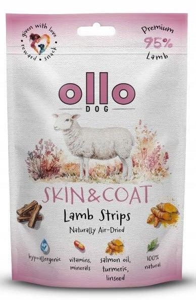 Ollo Air Dried Skin & Coat Lamb Strips 80g suszone przysmaki wspierające sierść i skórę Psa