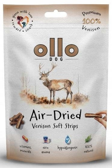Ollo Air Dried Venison Strips 80g delikatnie suszone przysmaki z jelenia