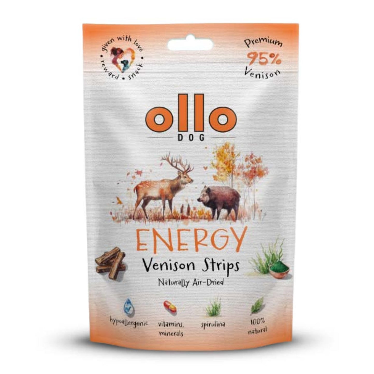 Ollo Air Dried Energy Venison Strips 80g delikatnie przysmaki energetyczne