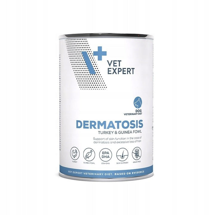 VET EXPERT 4t VD Dermatosis Dog Turkey & Guinea Fowl Indyk z Perliczką 400g