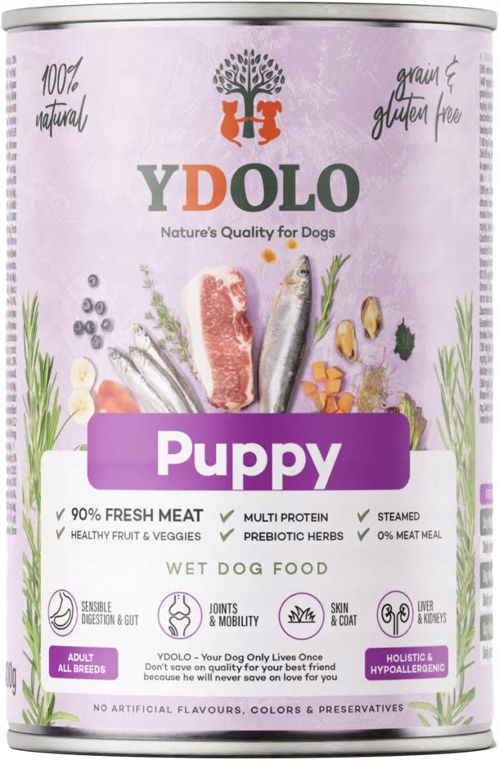 YDOLO Puppy karma mokra dla Szczeniąt Wieprzowina - Sardynki 400g
