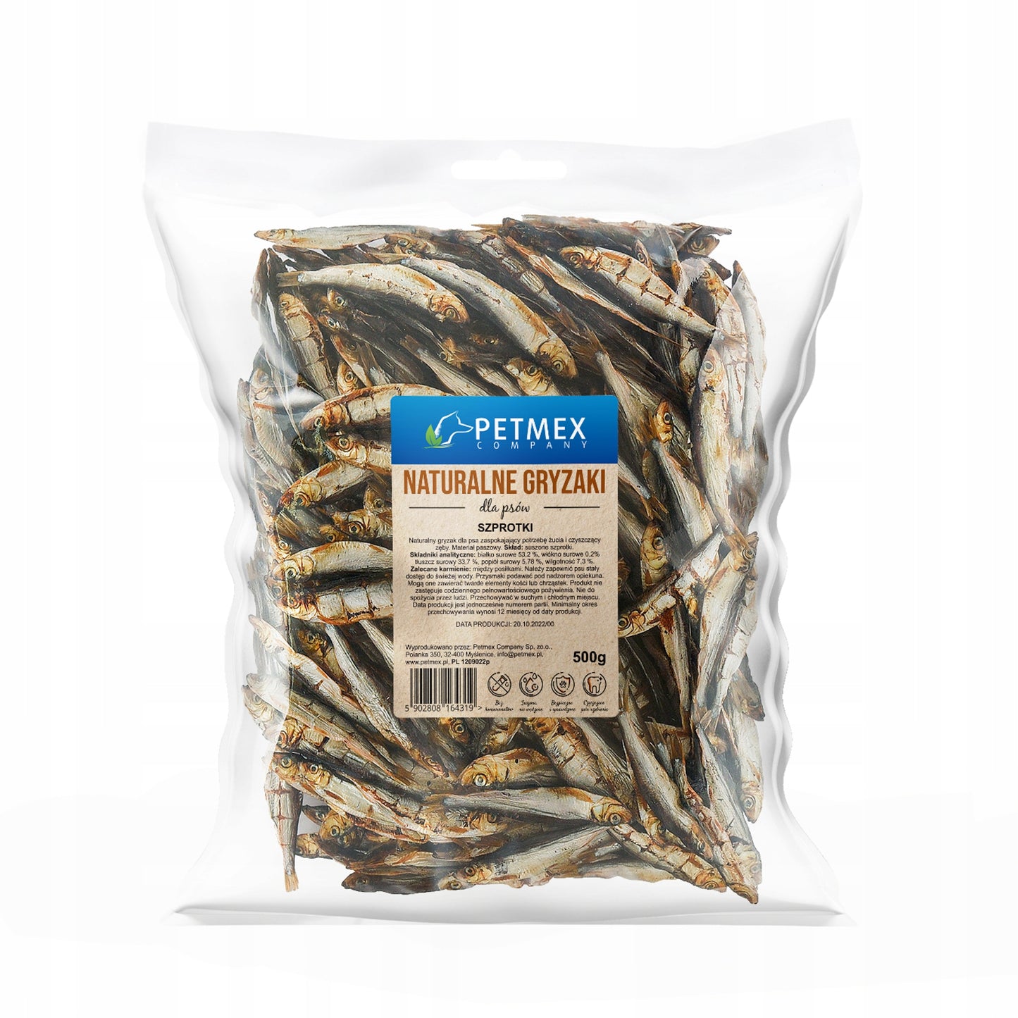 Petmex Szprotka Suszona Gryzak Naturalny dla Psa 500G