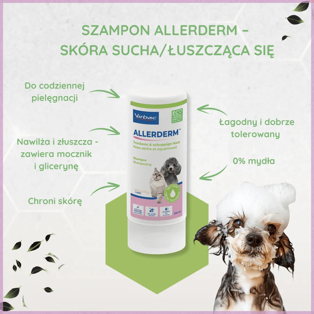 VIRBAC Allerderm szampon dla suchej i łuszczącej się skóry psów i kotów 250 ml
