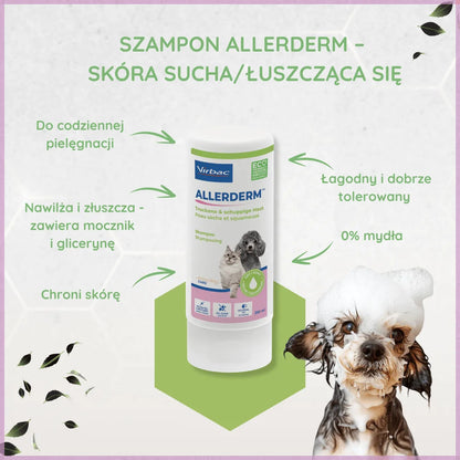 VIRBAC Allerderm szampon dla suchej i łuszczącej się skóry psów i kotów 250 ml