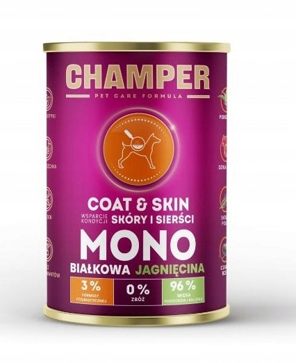 CHAMPER Coat&Skin Monobiałkowa Jagnięcina 400g karma mokra dla psów dorosłych