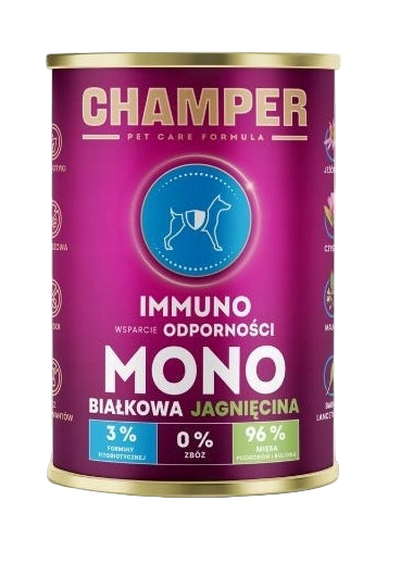 CHAMPER Immuno Monobiałkowa Jagnięcina 400g karma mokra dla psów dorosłych