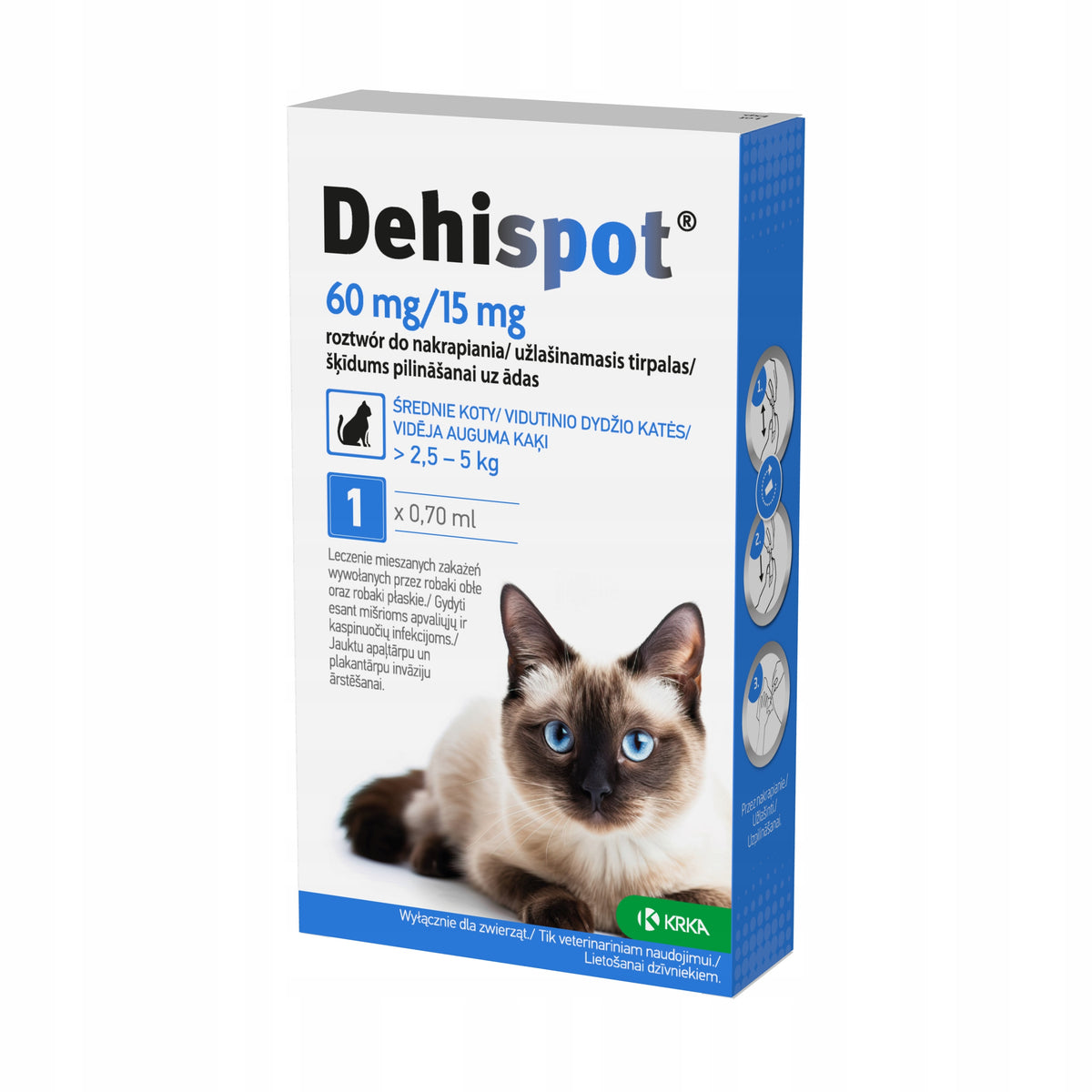 KRKA DEHISPOT krople przeciw pasożytom kot 2,5-5kg średnich kotów 1x0,70 ml