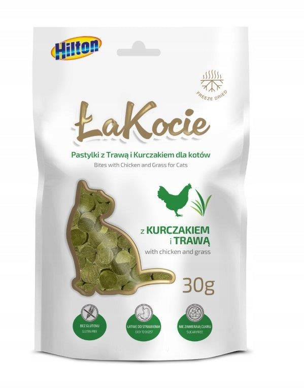 HILTON Liofilizowany przysmak z trawą i kurczakiem 30g dla kota