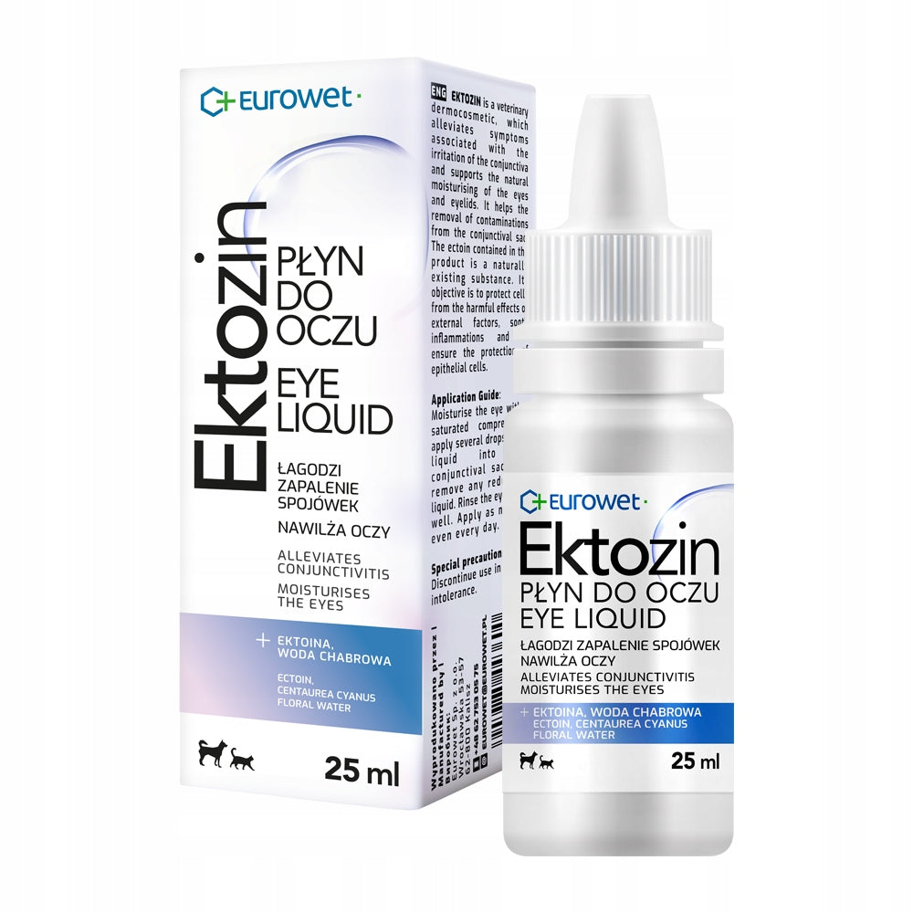 EUROWET Ektozin 25ml Płyn do oczu i powiek dla psa i kota Zapalenie spojówek
