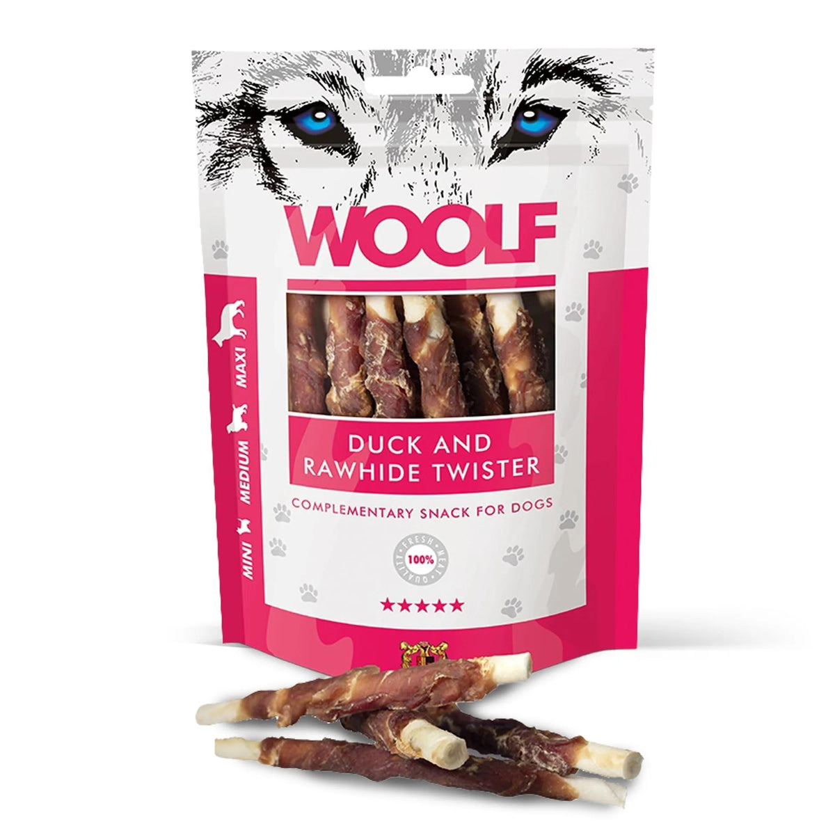WOOLF Duck And Rawhide Twister 100g przysmak dla psa