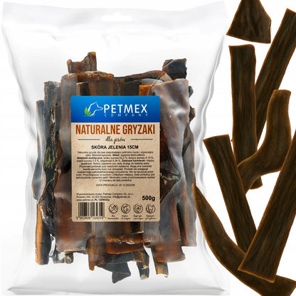 Przysmak Naturalny gryzak dla psa Suszona Skóra Jelenia 15cm Petmex 500g