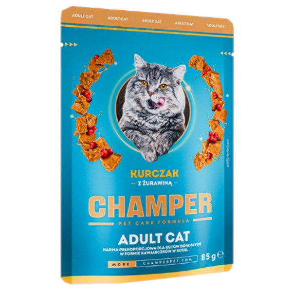 CHAMPER Kurczak z żurawiną w sosie 85g karma mokra dla kotów dorosłych