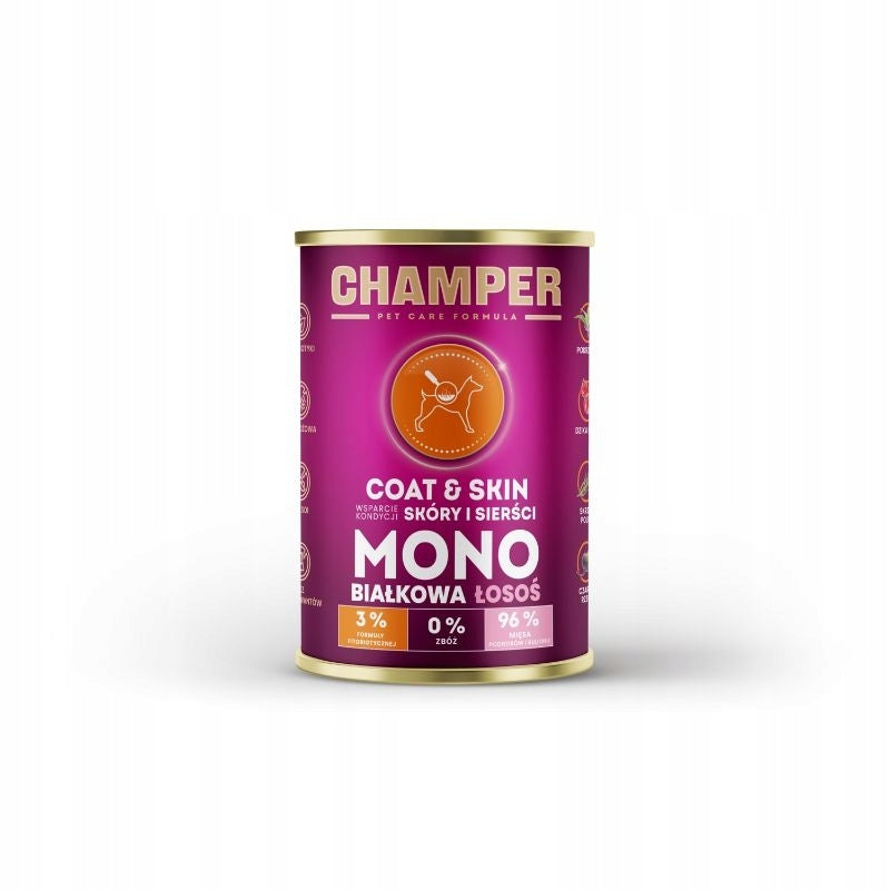 CHAMPER Coat&Skin Monobiałkowa Łosoś 400g karma mokra dla psów dorosłych