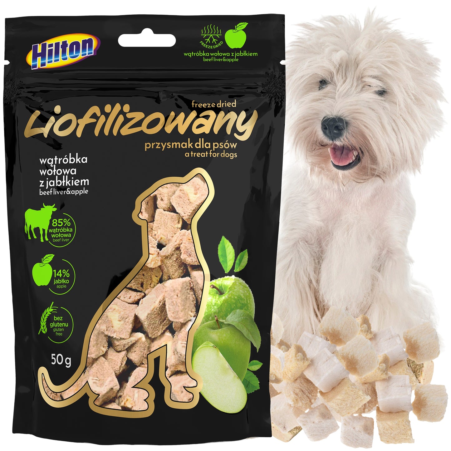 HILTON Liofilizowany przysmak z wątróbką wołową i jabłkiem 50g dla psa