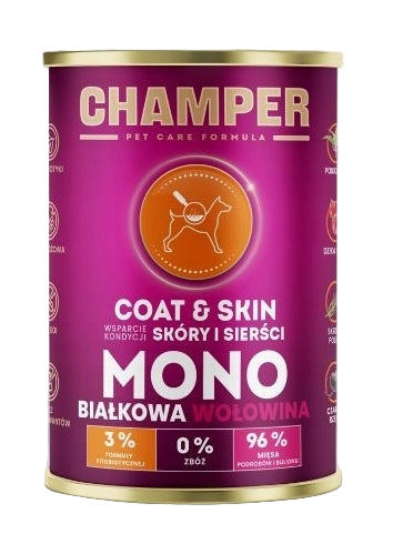 CHAMPER Coat&Skin Monobiałkowa Wołowina 400g karma mokra dla psów dorosłych