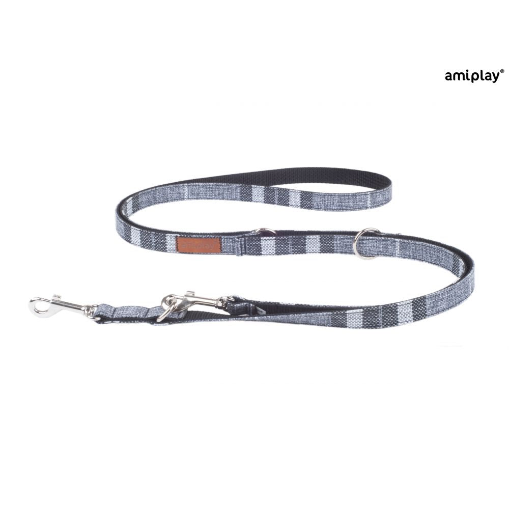 Amiplay Smycz Regulowana 6 w 1 London Szara 100 - 200 cm  Rozmiar S