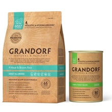 Pakiet Grandorf 4 Meat & Brown Rice Adult All Breeds Karma Dla Dorosłych Psów Wszystkich Ras 3 kg + 1 x Grandorf Lamb & Turkey Mokra Karma Dla Psa Jagnięcina, Indyk 400 g GRATIS!