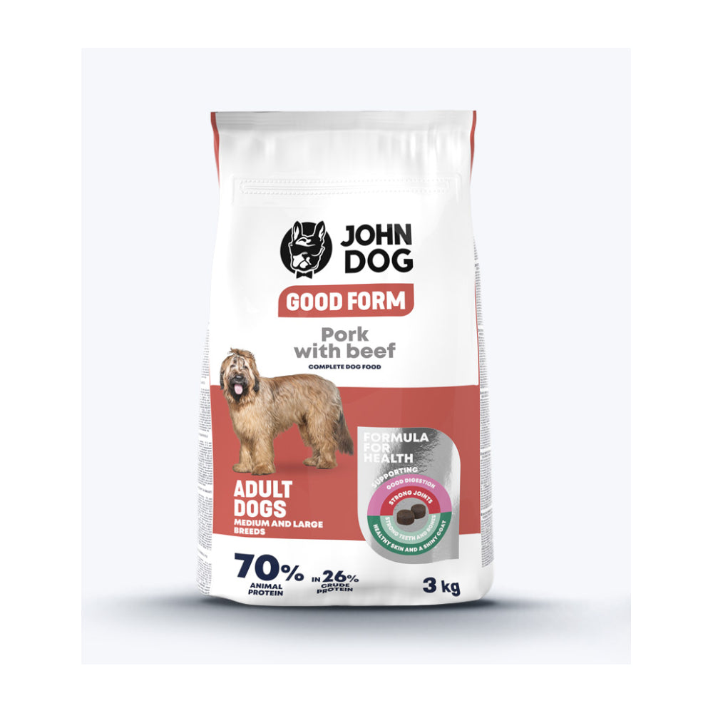 John Dog Good Form Karma Sucha Dla Psów Średnich i Dużych Ras z Wieprzowiną i Wołowiną 3 kg