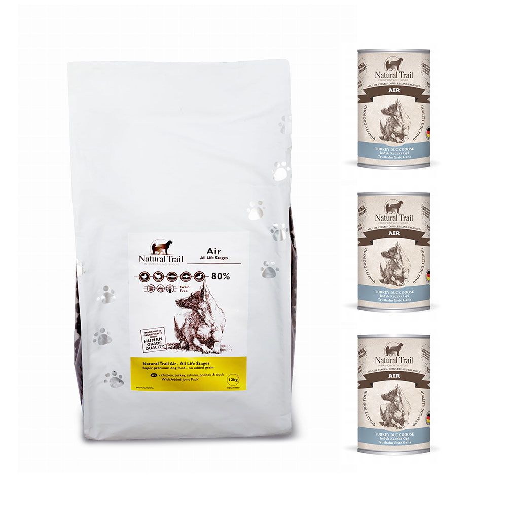 Pakiet Natural Trail Wild Bird Bażant Kaczka Gęś Karma Dla Psa 12 kg + 3 x Natural Trail Air Indyk, Kaczka i Gęś 400 g GRATIS