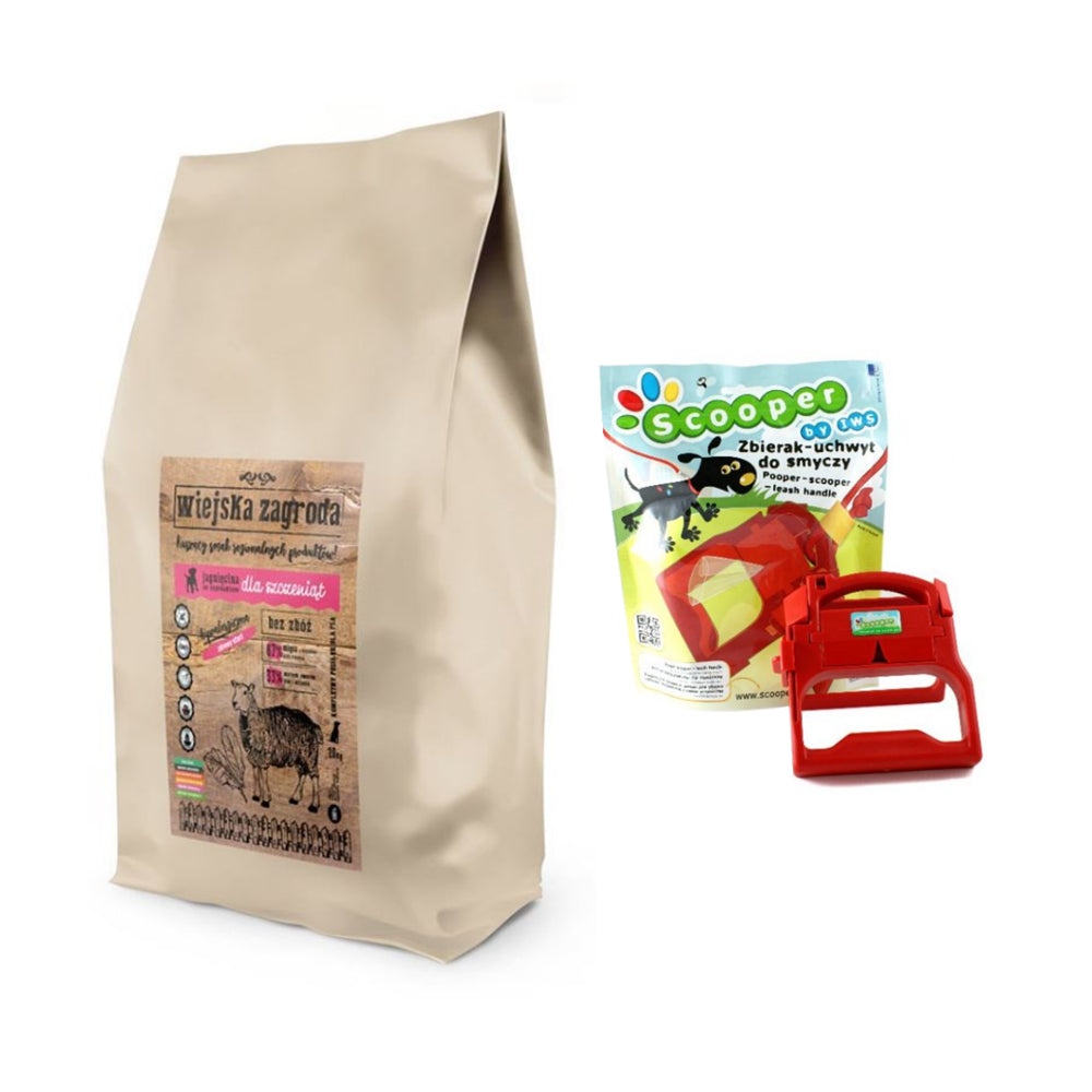 Pakiet Wiejska Zagroda Jagnięcina ze Szpinakiem dla Szczeniąt 20 kg + Scooper Zbierak do Psich Odchodów GRATIS!
