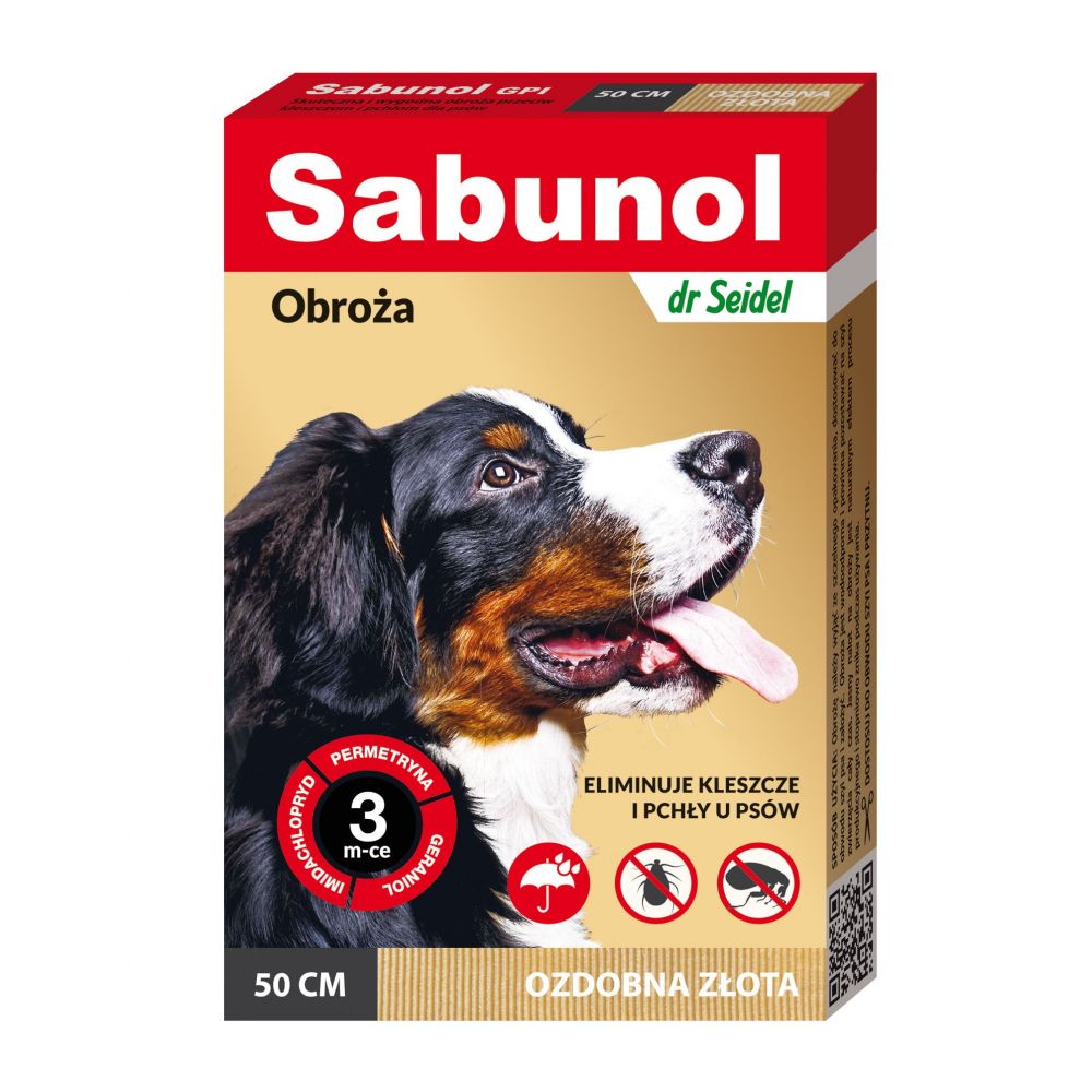 Sabunol GPI Obroża Ozdobna Złota dla Psa Przeciw Pchłom i Kleszczom 50 cm
