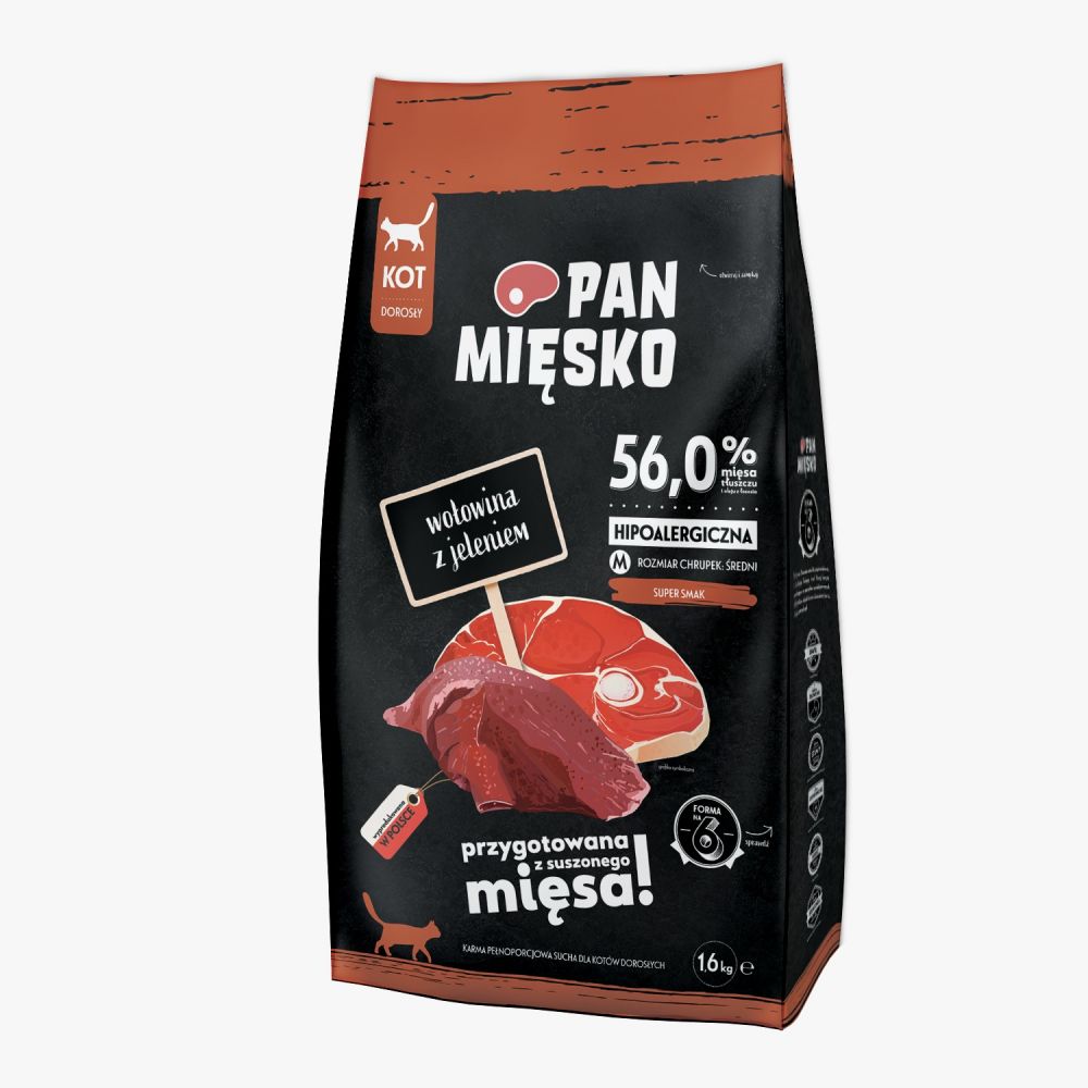Pan Mięsko Sucha Karma Dla Kota Wołowina Z Jeleniem Rozmiar M 1,6 kg