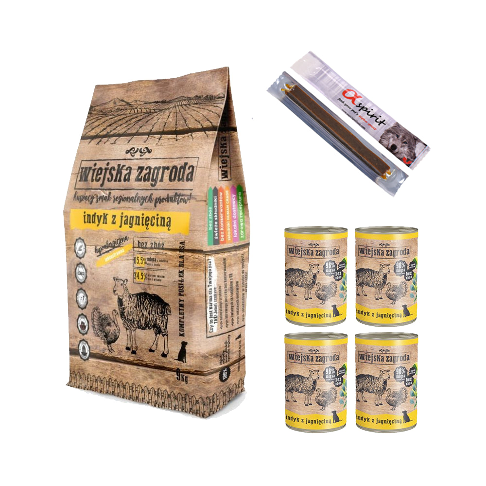 Pakiet Wiejska Zagroda Indyk z Jagnięciną 9 kg + 6 GRATISÓW!