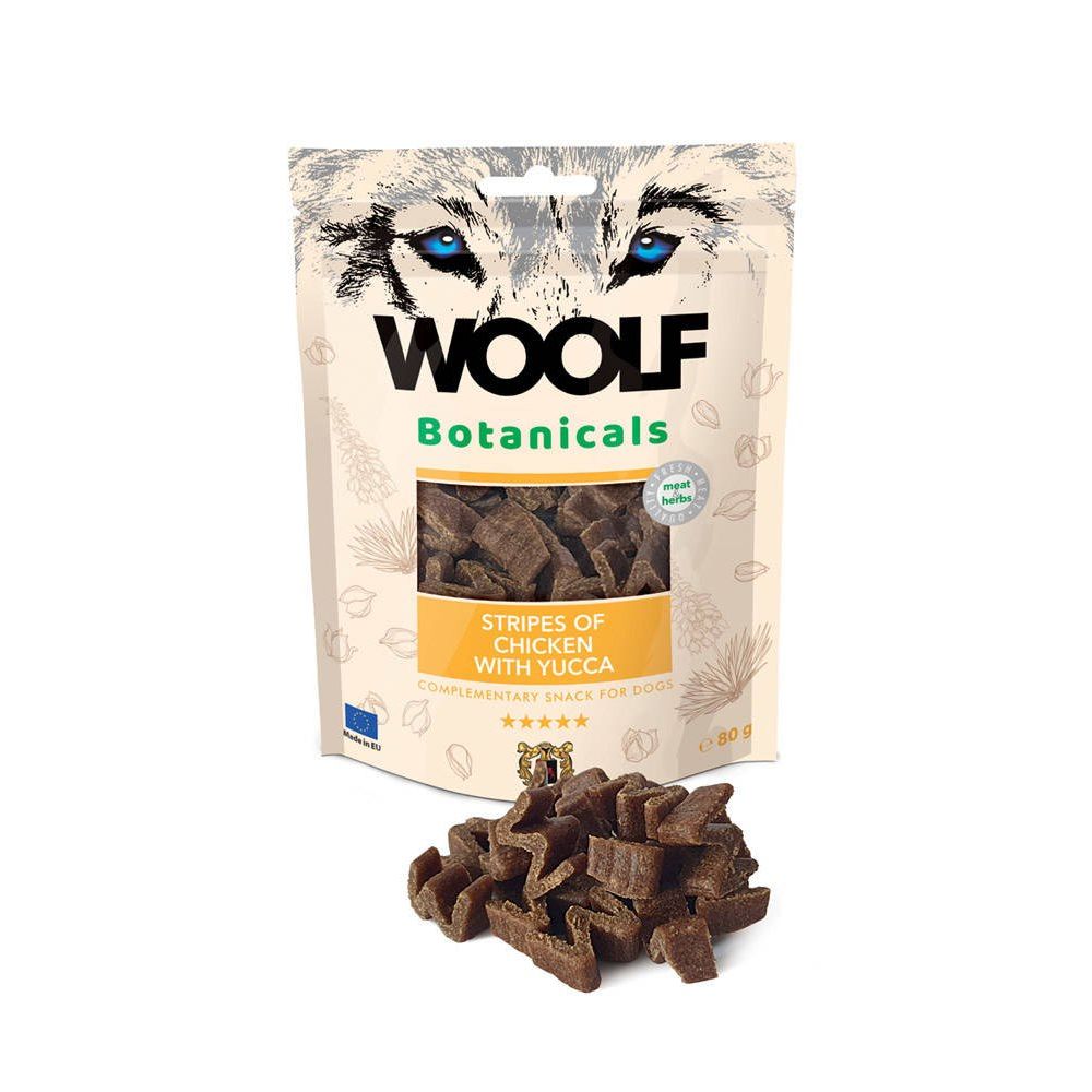 Woolf Botanicals Chicken Stripes With Yucca Kurczak Przysmak Dla Psa 80 g